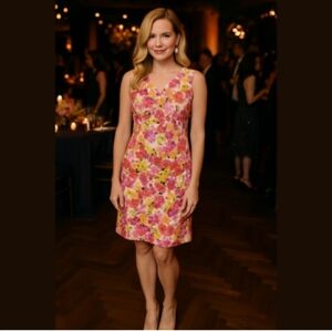 🥑NWT Cleo Cotton Prom Floral Mini Dress Fully Lined Ruched Waist Sleeveless